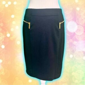 MICHAEL Michael Kors Black ‘Ponte Stretch Pencil Skirt’ With Gold Zippers Size 8